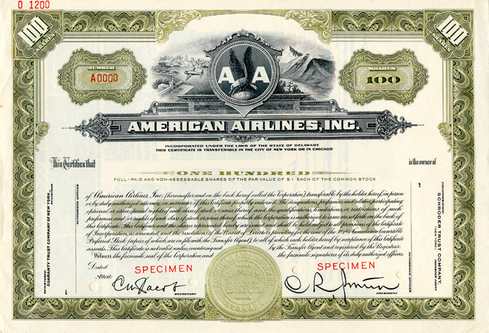 American Airlines, Inc. - Specimen Stock Certificate